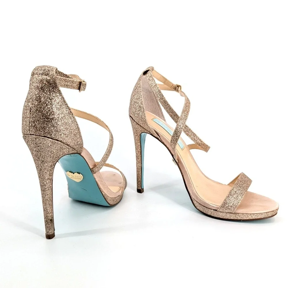 Blue by‎ Betsey Johnson ANDI Champagne Gold Glitter Platform Heels Size 6.5M
